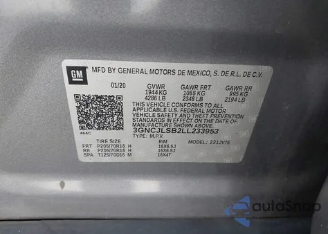 2020 Chevrolet Trax Fwd Lt from USA, damaged, VIN 3GNCJLSB2LL233953